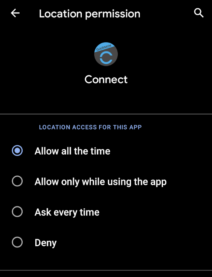 Connect app location permissions