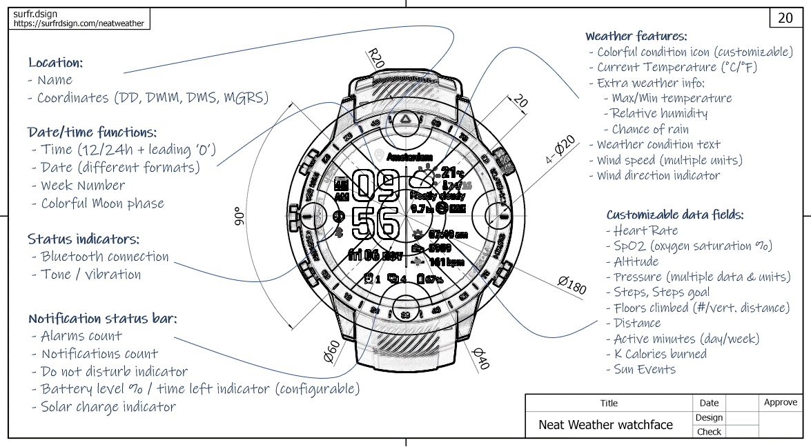 Neat Weather watchface CAD sketch
